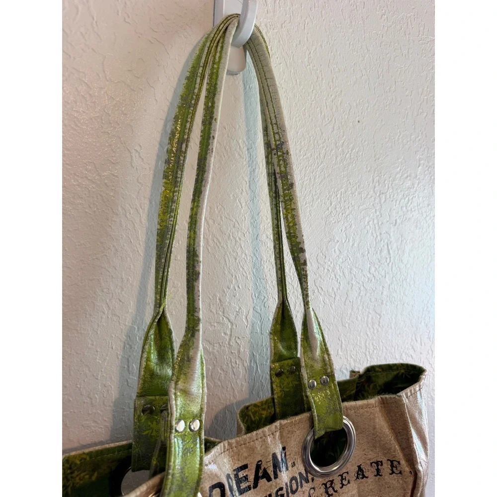 Papaya! Art Tote Bag Love Who You Are Dream Imagine Create Large Oilcloth Tan